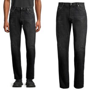 NWT New $295 BLK DNM Jeans 21 Slim Distressed Black Jeans Italy Size 33 x 32